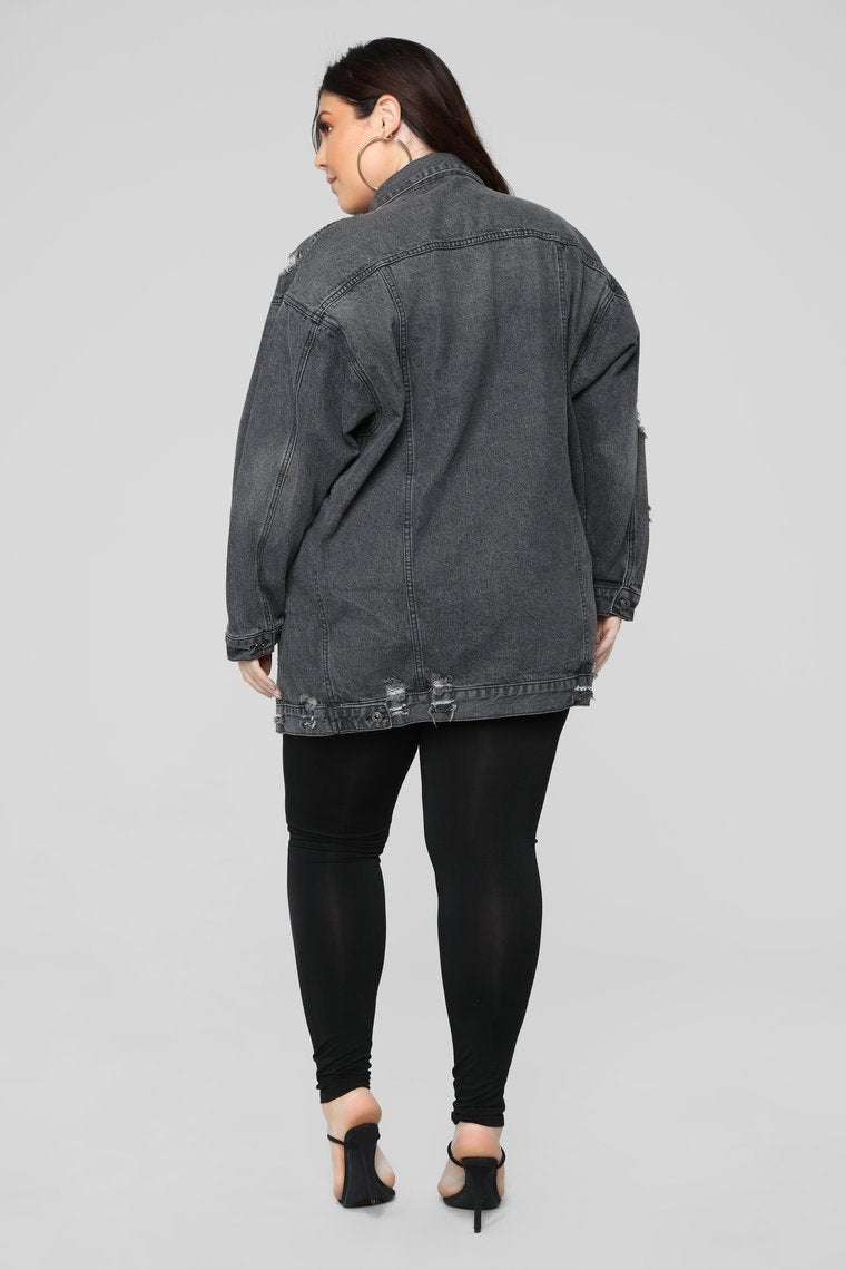 Miss Stressed Denim Jacket - Black Denim - jameswhite001