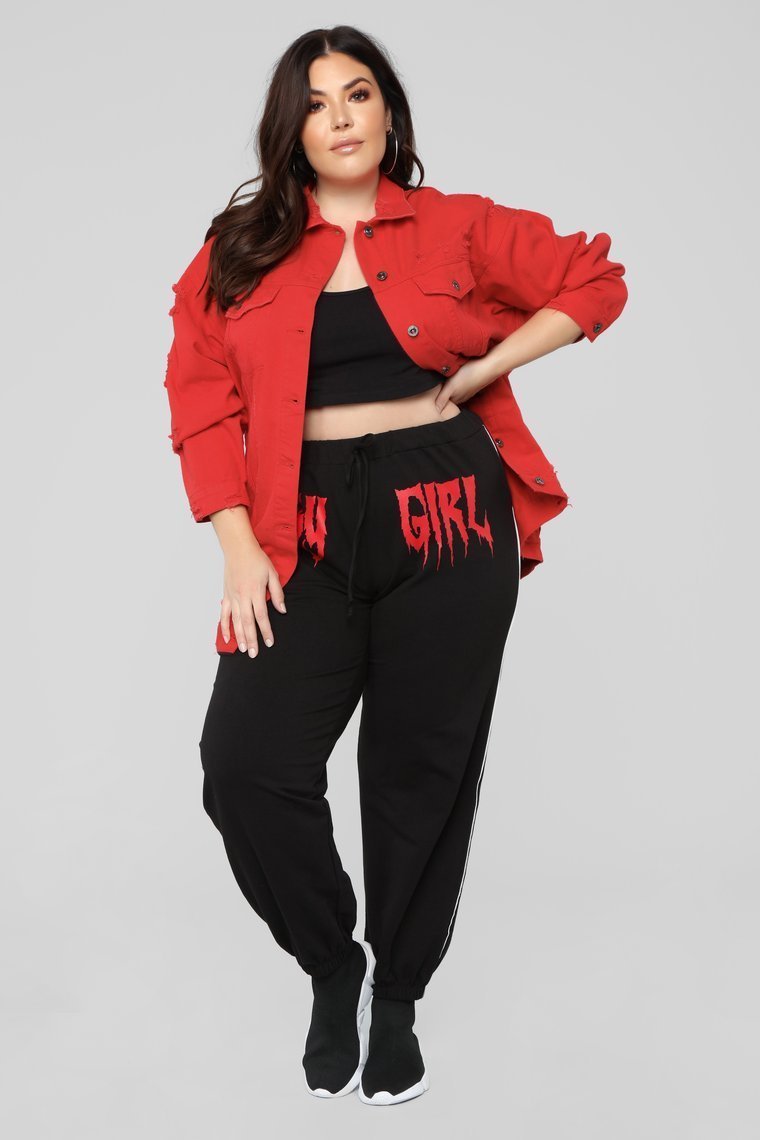 Miss Stressed Denim Jacket - Red Denim - jameswhite001