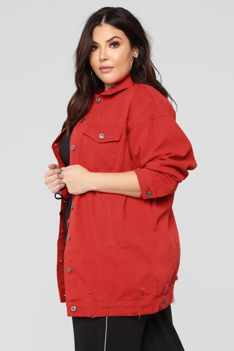 Miss Stressed Denim Jacket - Red Denim - jameswhite001