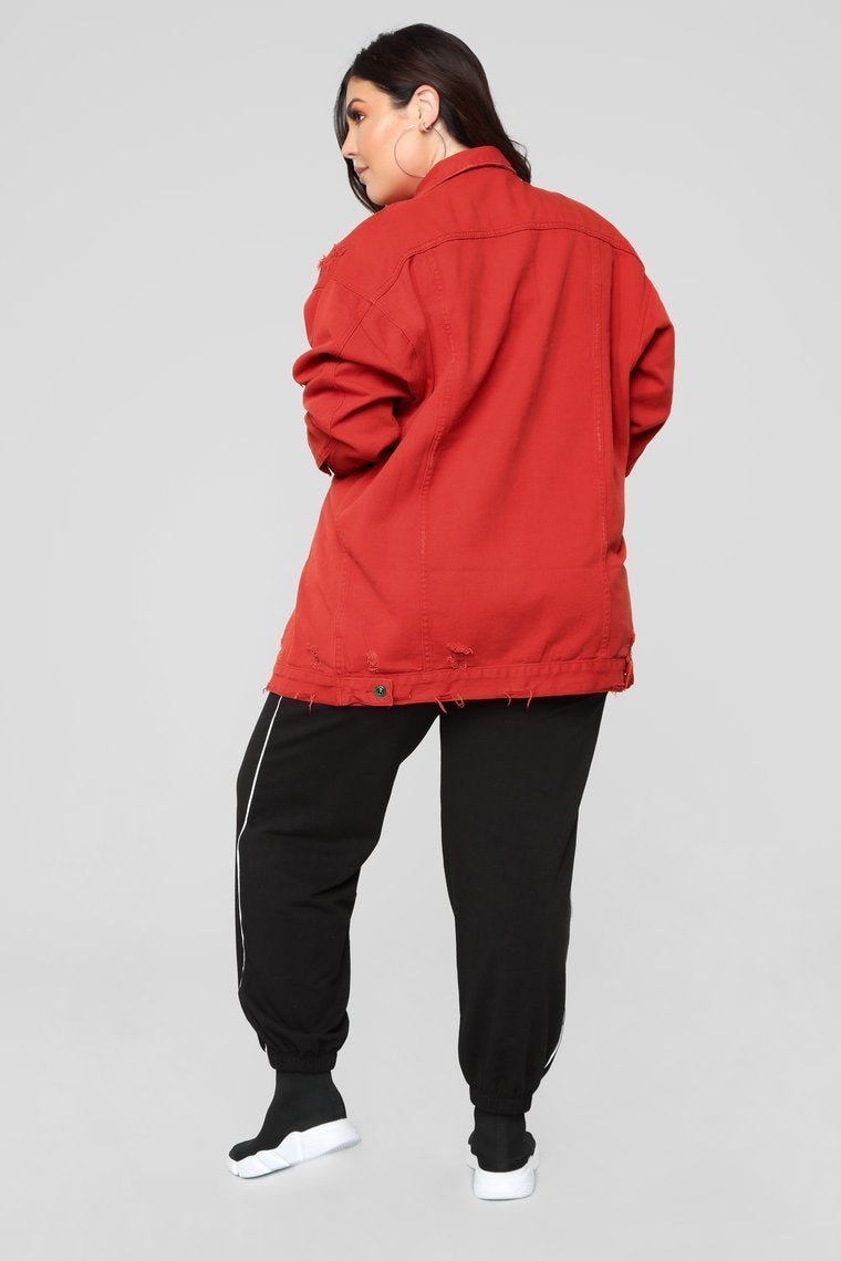 Miss Stressed Denim Jacket - Red Denim - jameswhite001