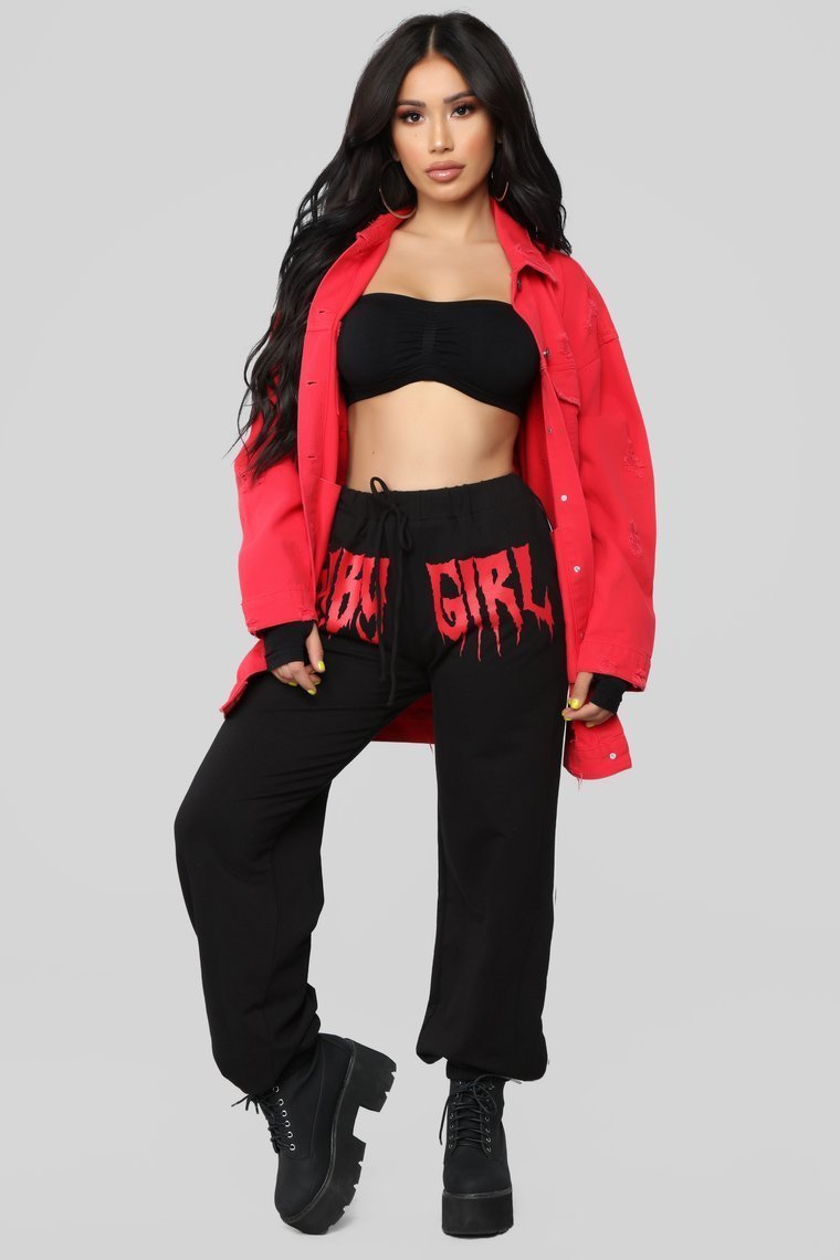 Miss Stressed Denim Jacket - Red Denim - jameswhite001