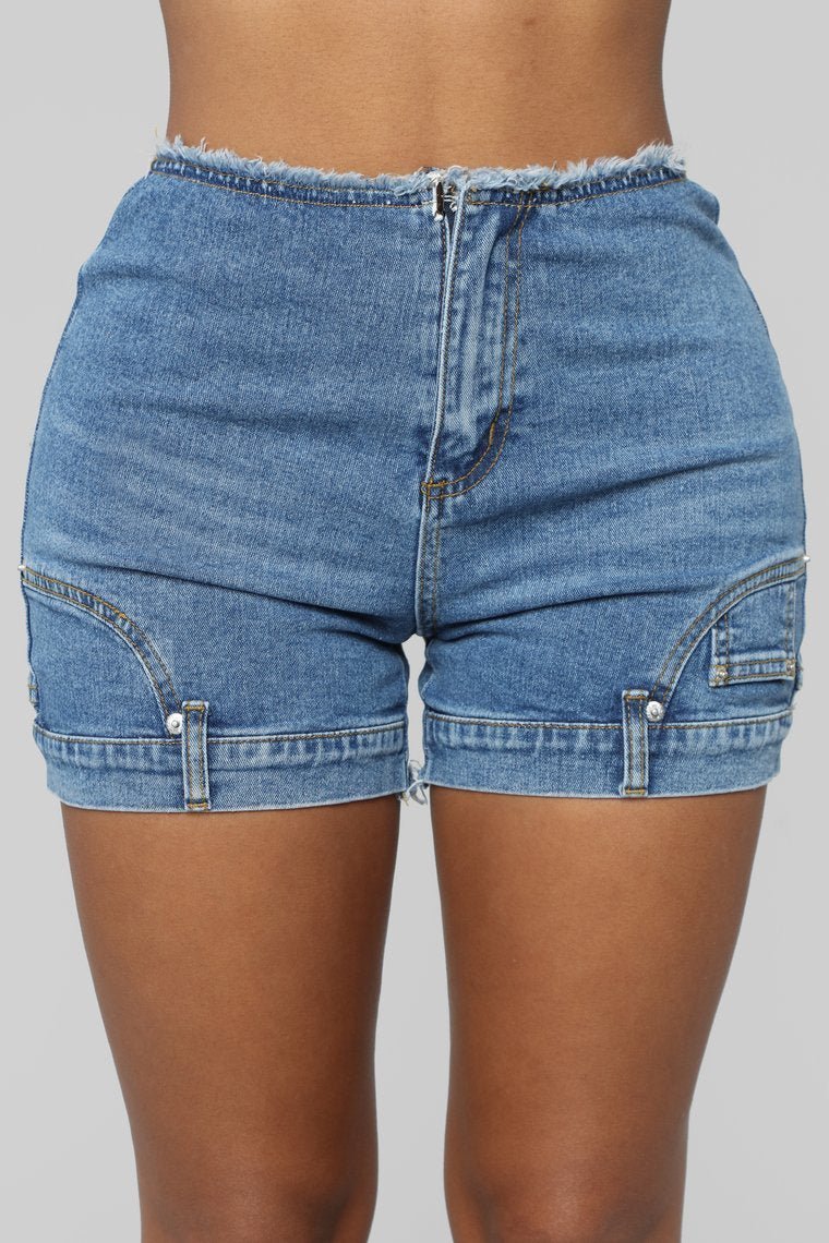 Mix It Up High Rise Denim Shorts - Medium Blue Wash - jameswhite001