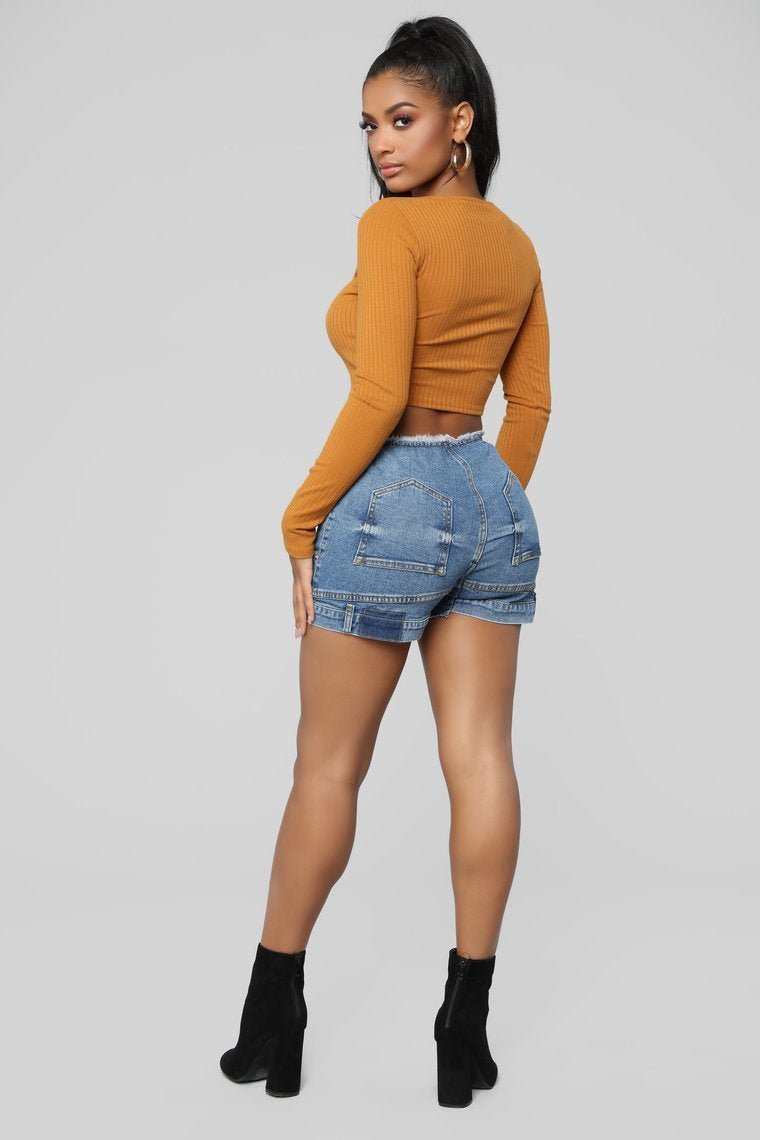 Mix It Up High Rise Denim Shorts - Medium Blue Wash - jameswhite001