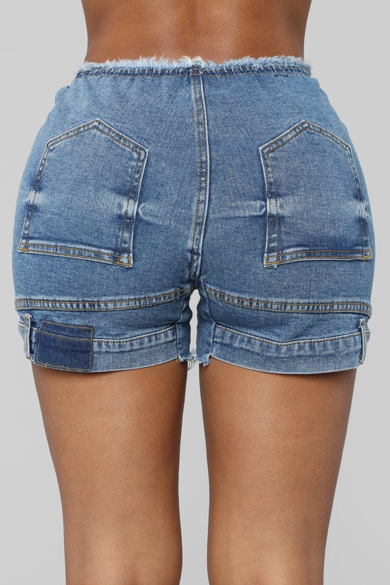 Mix It Up High Rise Denim Shorts - Medium Blue Wash - jameswhite001