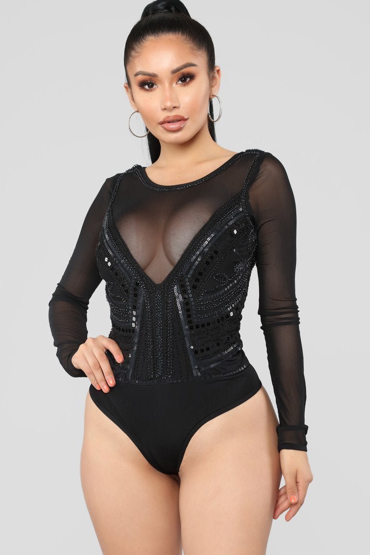 Mona Sequin Bodysuit - Black - jameswhite001
