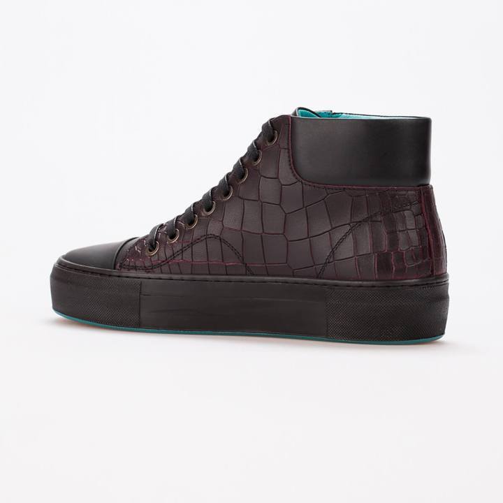 NATHALIE – LEATHER EMBOSSED BURGUNDY & BLACK - jameswhite001