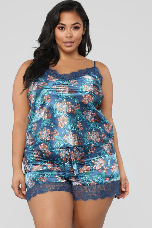 Needs Attention Satin Pj Set - Navy/Combo - jameswhite001