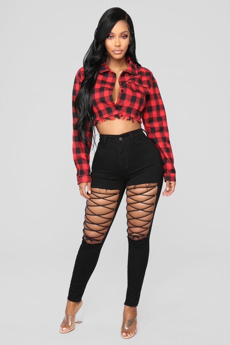 Nicola High Rise Lace Up Skinny Jeans - Black - jameswhite001