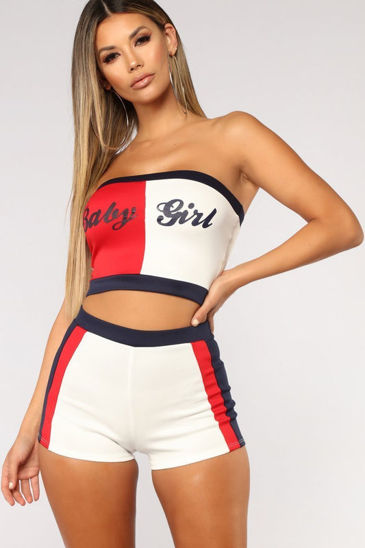 Not Your Baby Girl Short Set - Red/White - jameswhite001