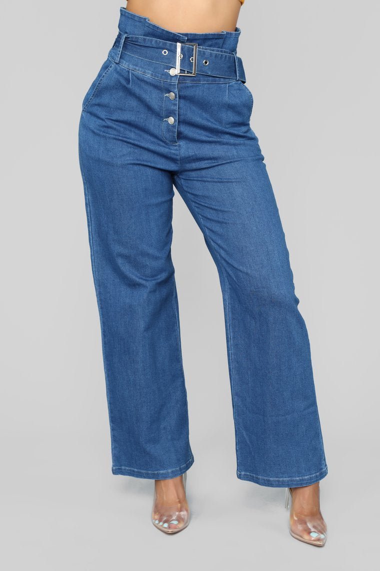 One Kiss Wide Leg Jeans - Medium Blue Wash - jameswhite001