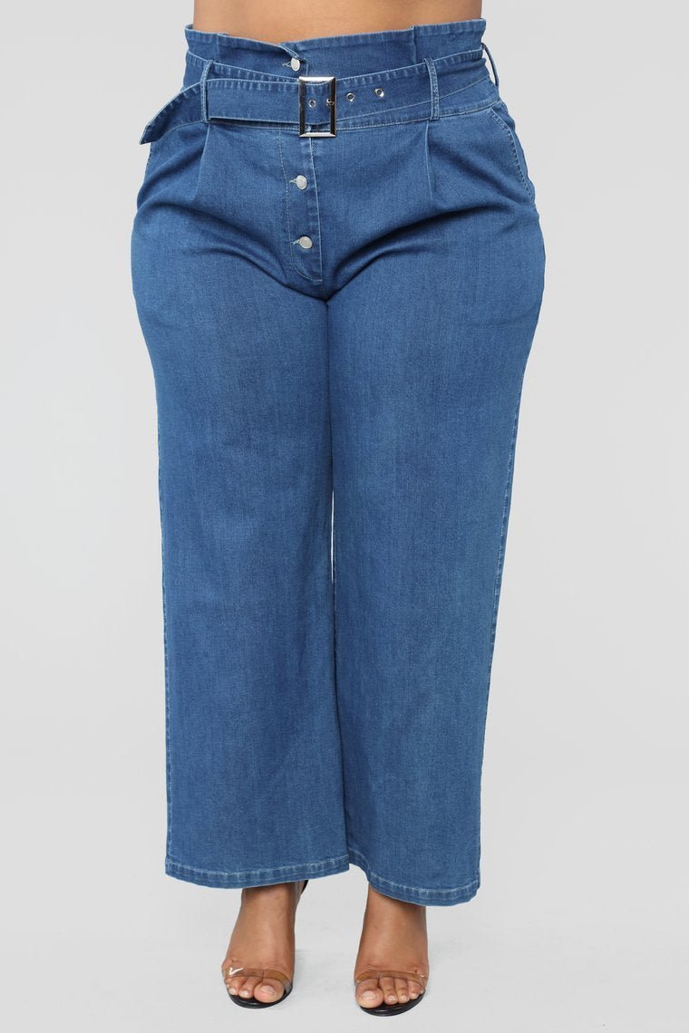 One Kiss Wide Leg Jeans - Medium Blue Wash - jameswhite001