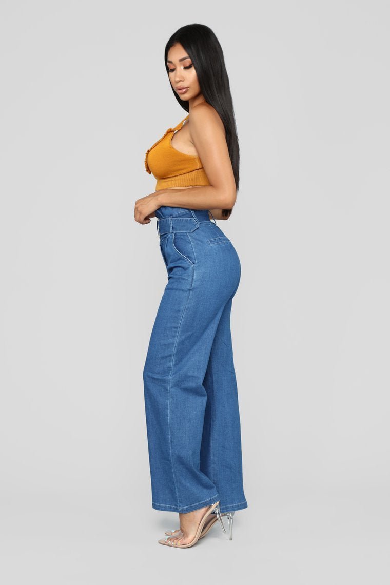 One Kiss Wide Leg Jeans - Medium Blue Wash - jameswhite001