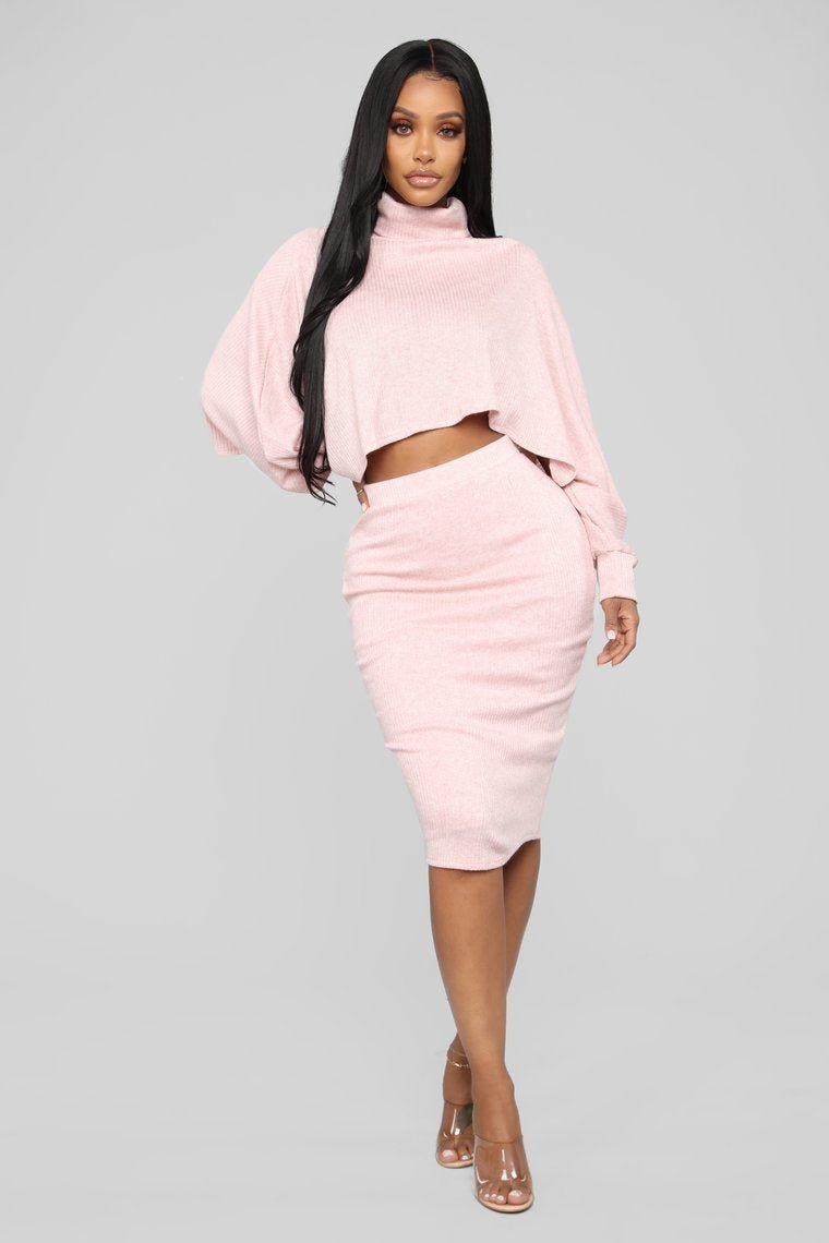 Out In The Cold Sweater Skirt Set - Blush - jameswhite001