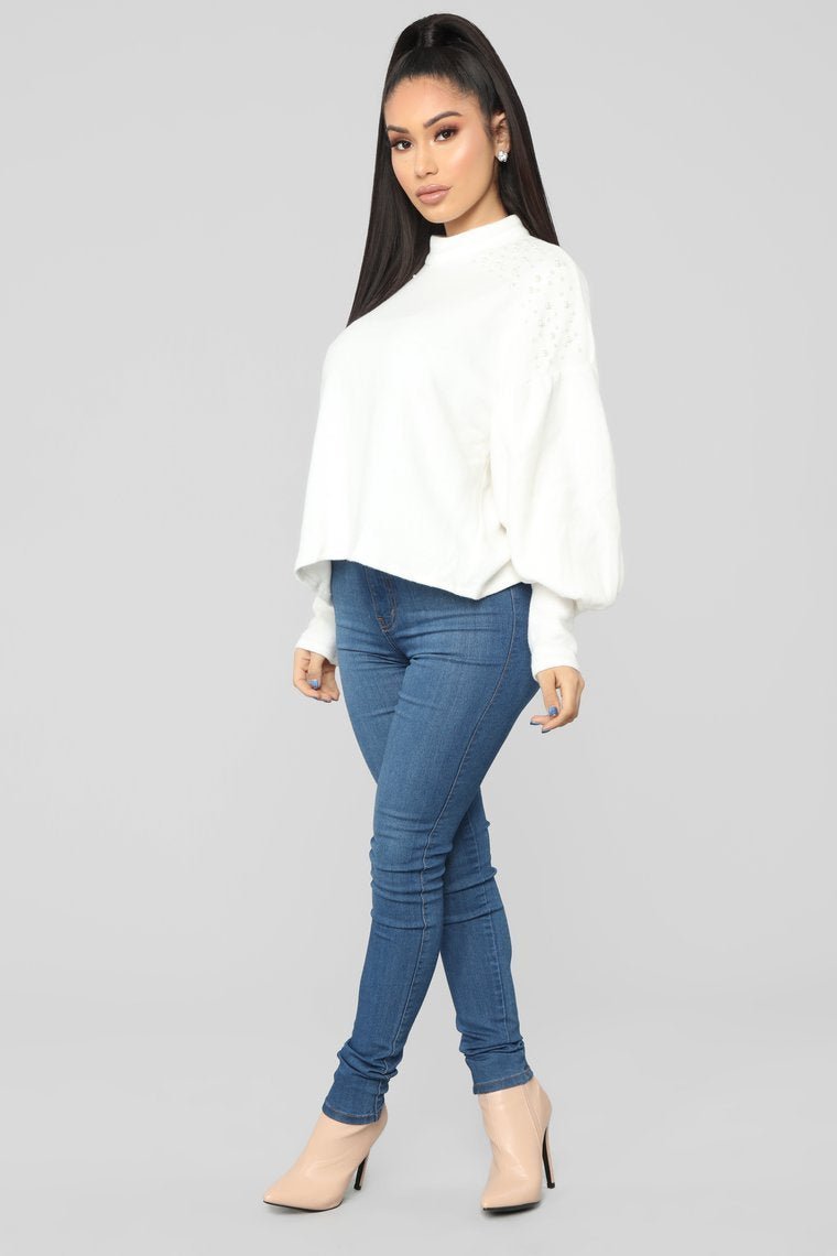 Pearl Mock Neck Sweater - White - jameswhite001