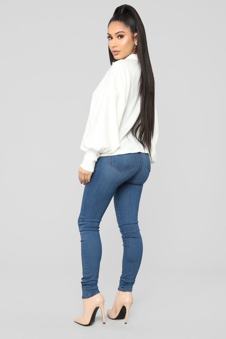 Pearl Mock Neck Sweater - White - jameswhite001