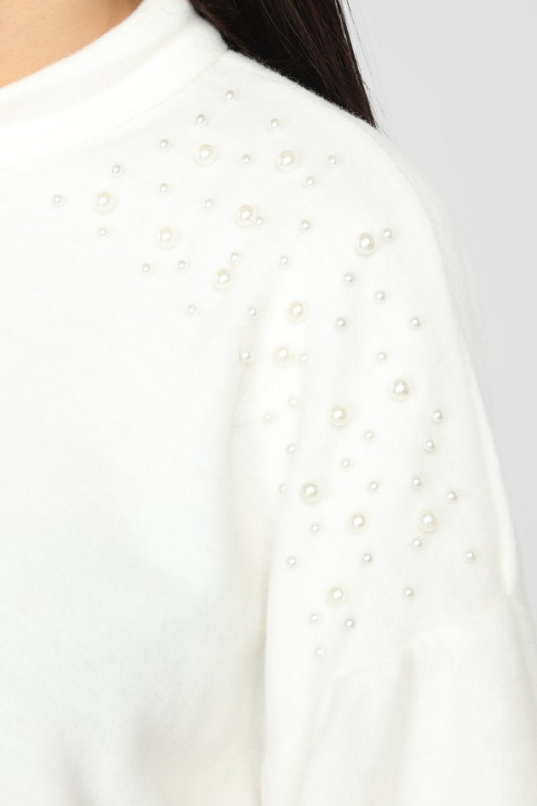 Pearl Mock Neck Sweater - White - jameswhite001