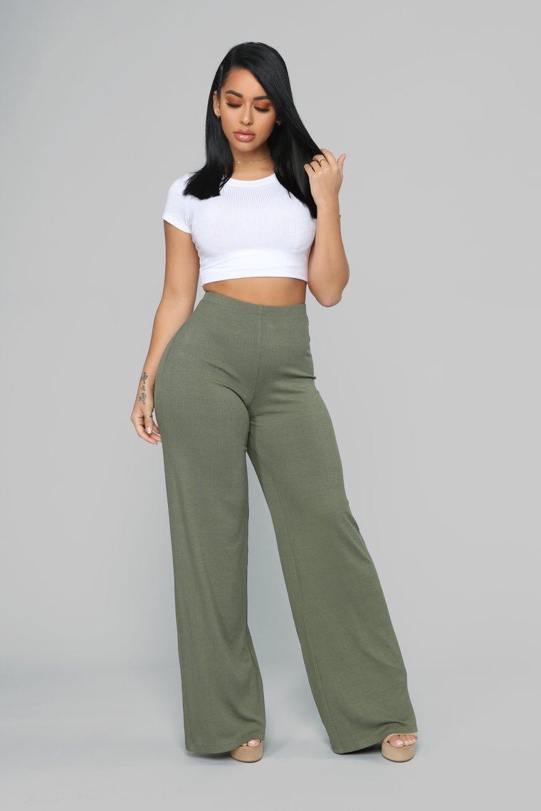 Perfect Feel Ribbed Pants - Olive - jameswhite001