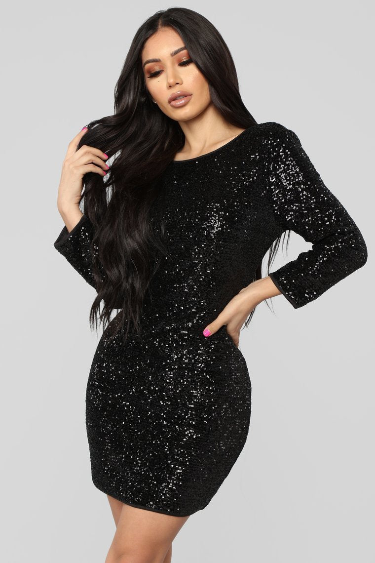Perfect Party Sequin Dress - Black - jameswhite001
