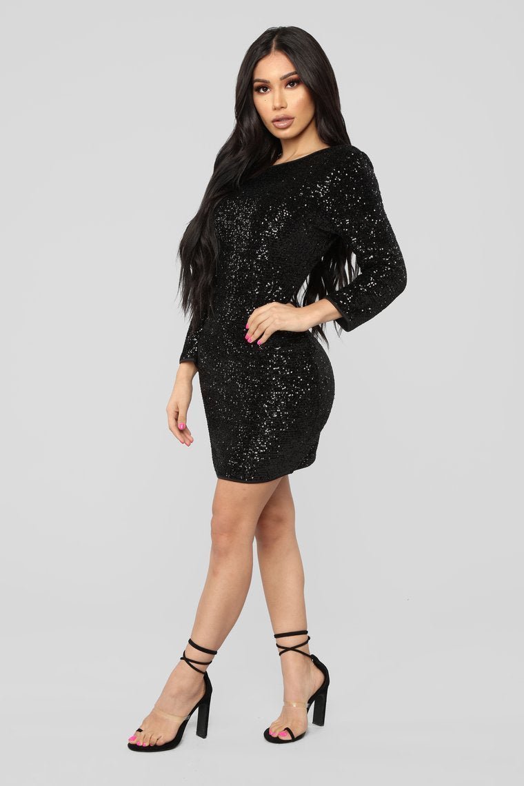 Perfect Party Sequin Dress - Black - jameswhite001
