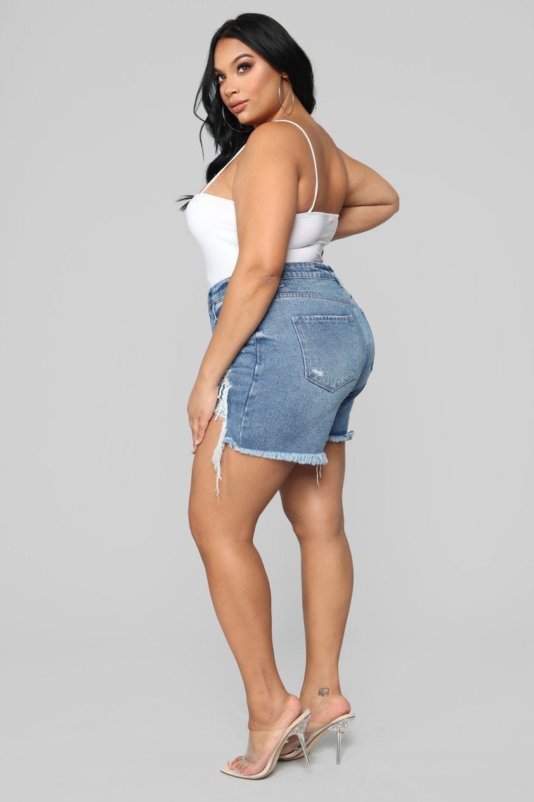 Poppy Distressed Boyfriend Shorts - Medium Blue Wash - jameswhite001