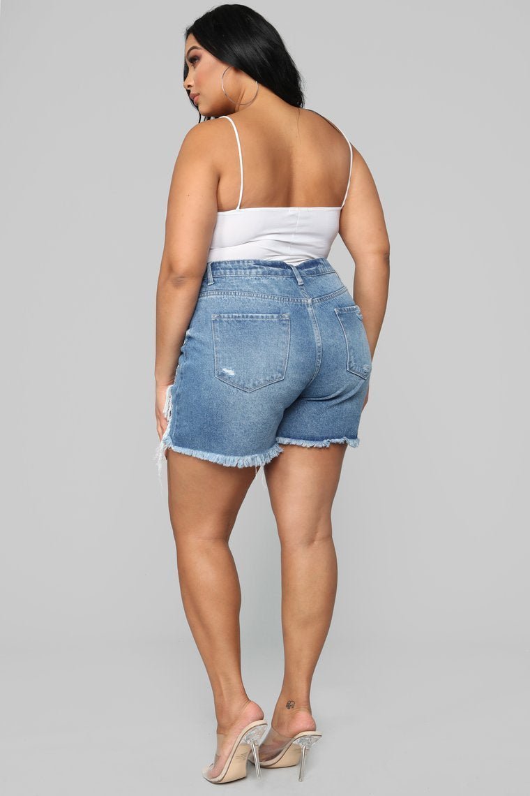 Poppy Distressed Boyfriend Shorts - Medium Blue Wash - jameswhite001