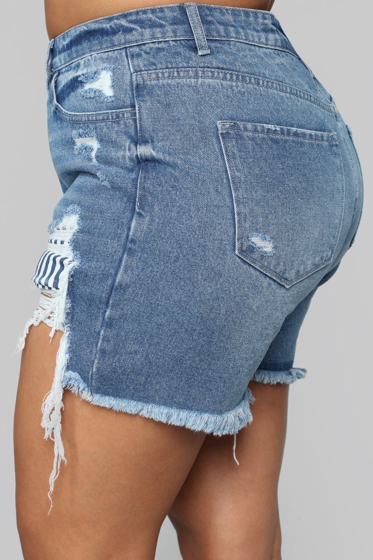 Poppy Distressed Boyfriend Shorts - Medium Blue Wash - jameswhite001