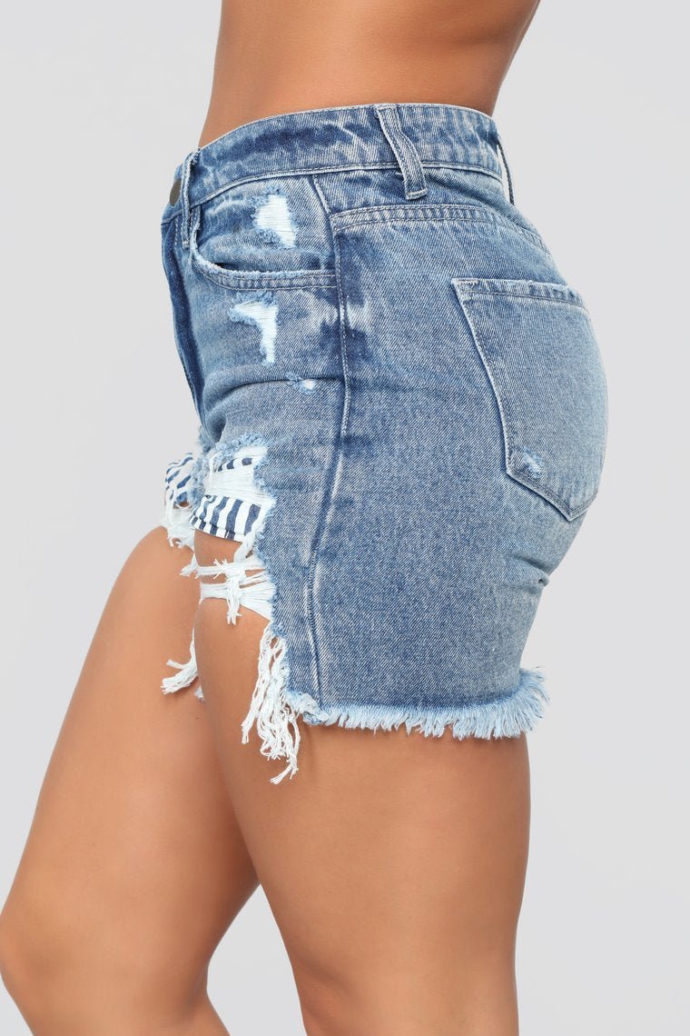 Poppy Distressed Boyfriend Shorts - Medium Blue Wash - jameswhite001