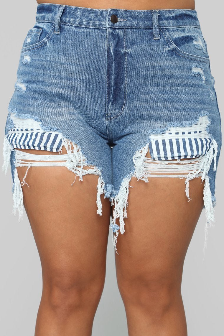Poppy Distressed Boyfriend Shorts - Medium Blue Wash - jameswhite001