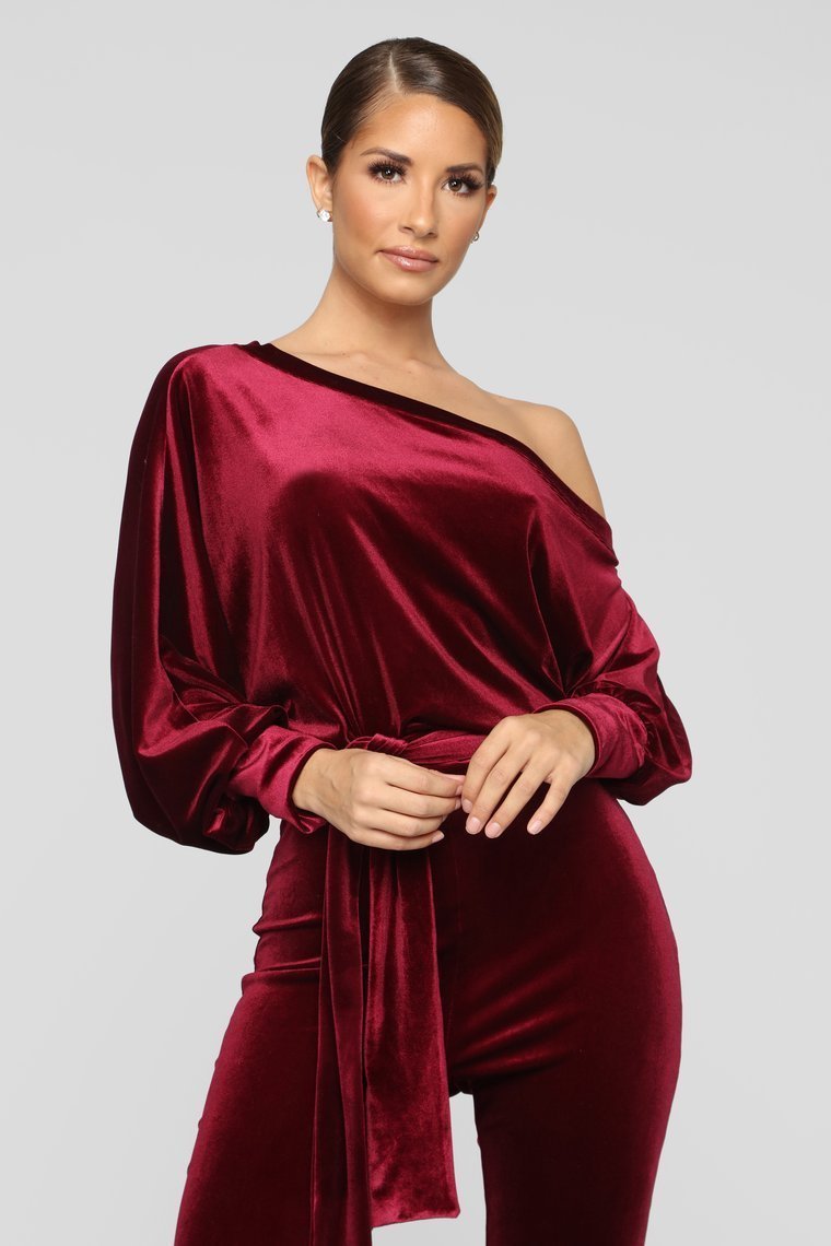 Pro Lounger Velvet Jumpsuit - Burgundy - jameswhite001