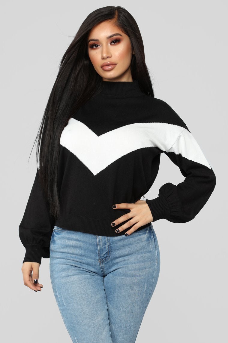 Pull Up Sweater - Black/Ivory - jameswhite001