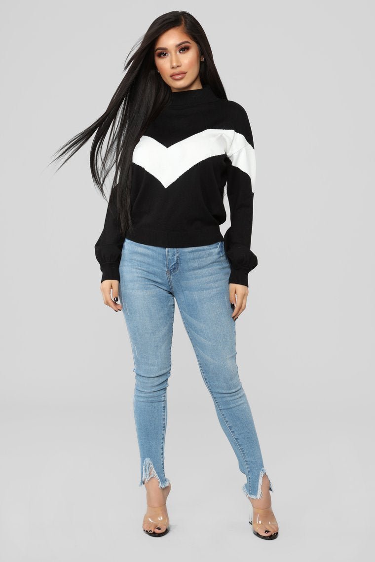 Pull Up Sweater - Black/Ivory - jameswhite001