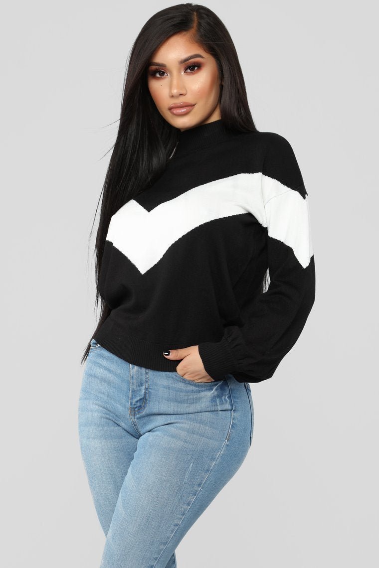 Pull Up Sweater - Black/Ivory - jameswhite001