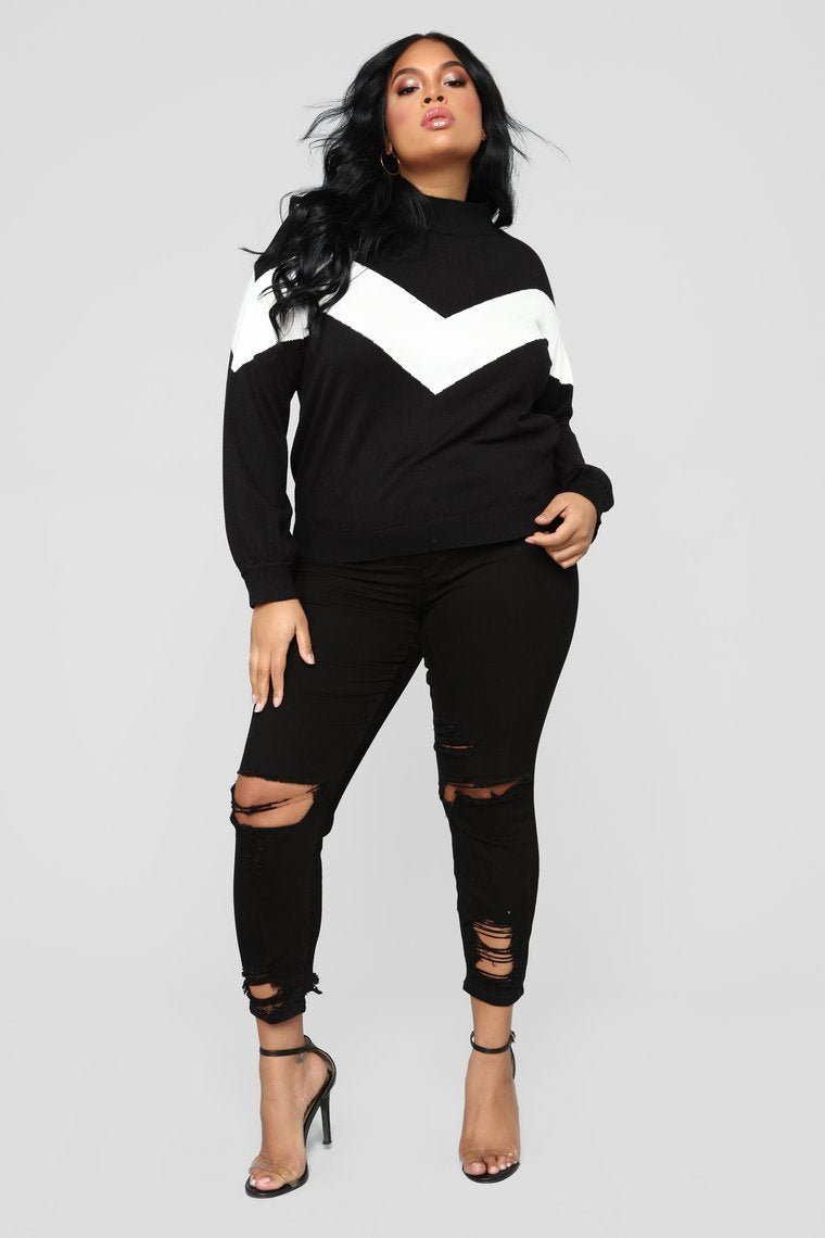 Pull Up Sweater - Black/Ivory - jameswhite001