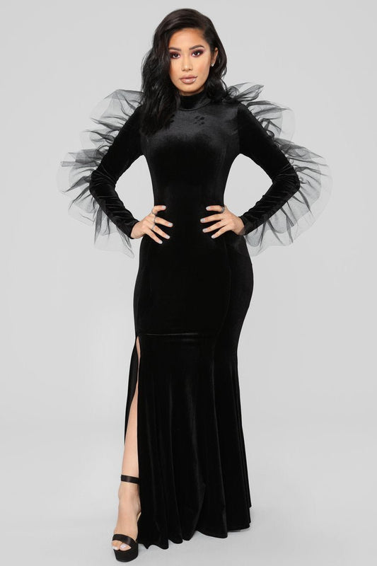 Queen Rexha Velvet Dress - Black - jameswhite001