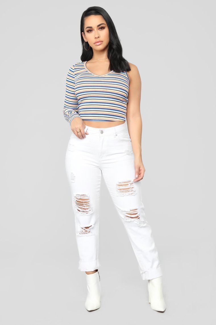 Rainbow Ahead One Shoulder Top - Blue/Combo - jameswhite001