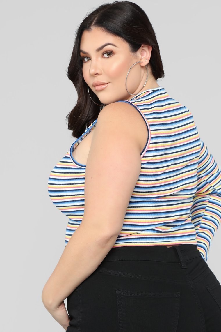 Rainbow Ahead One Shoulder Top - Blue/Combo - jameswhite001