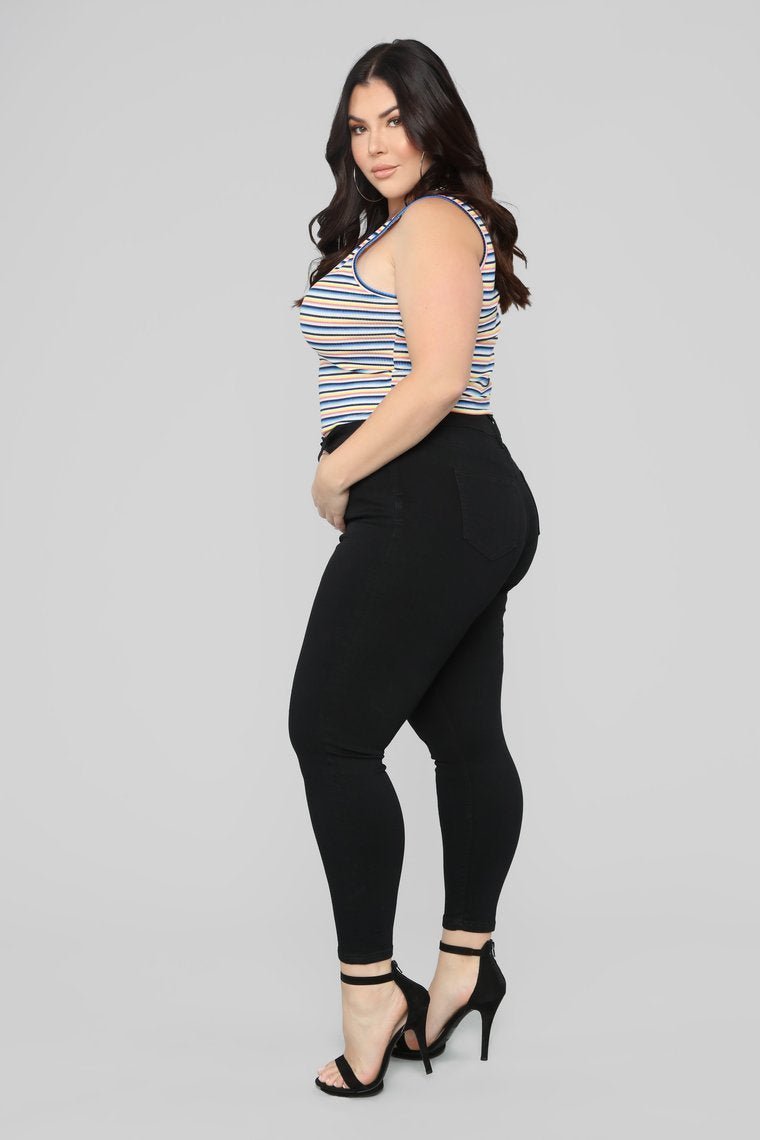 Rainbow Ahead One Shoulder Top - Blue/Combo - jameswhite001