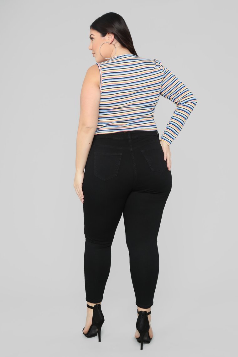 Rainbow Ahead One Shoulder Top - Blue/Combo - jameswhite001