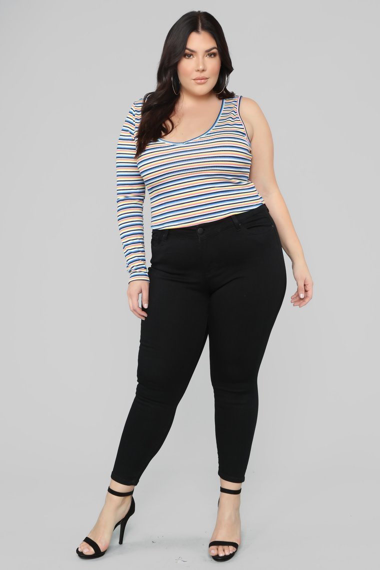 Rainbow Ahead One Shoulder Top - Blue/Combo - jameswhite001