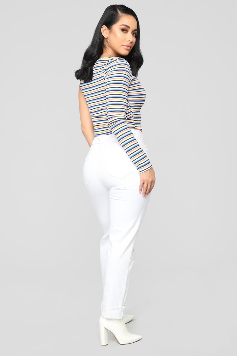 Rainbow Ahead One Shoulder Top - Blue/Combo - jameswhite001