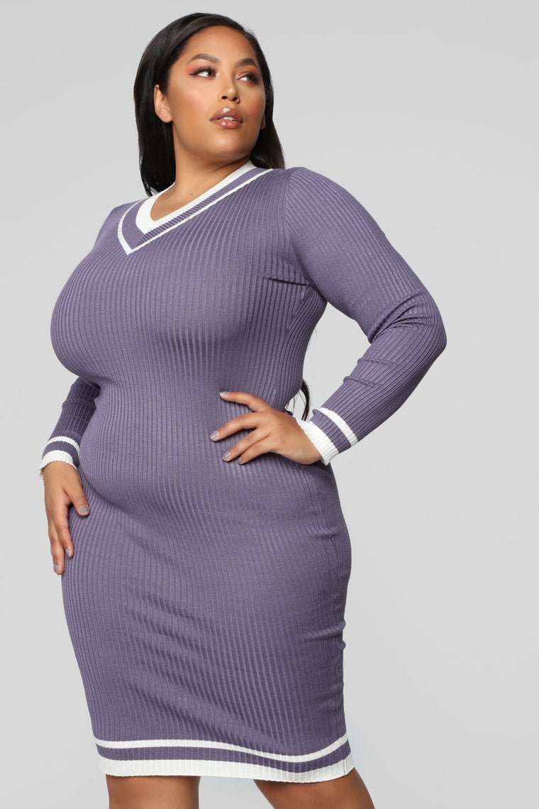 Rally Up Sweater Dress - Plum/Ivory - jameswhite001
