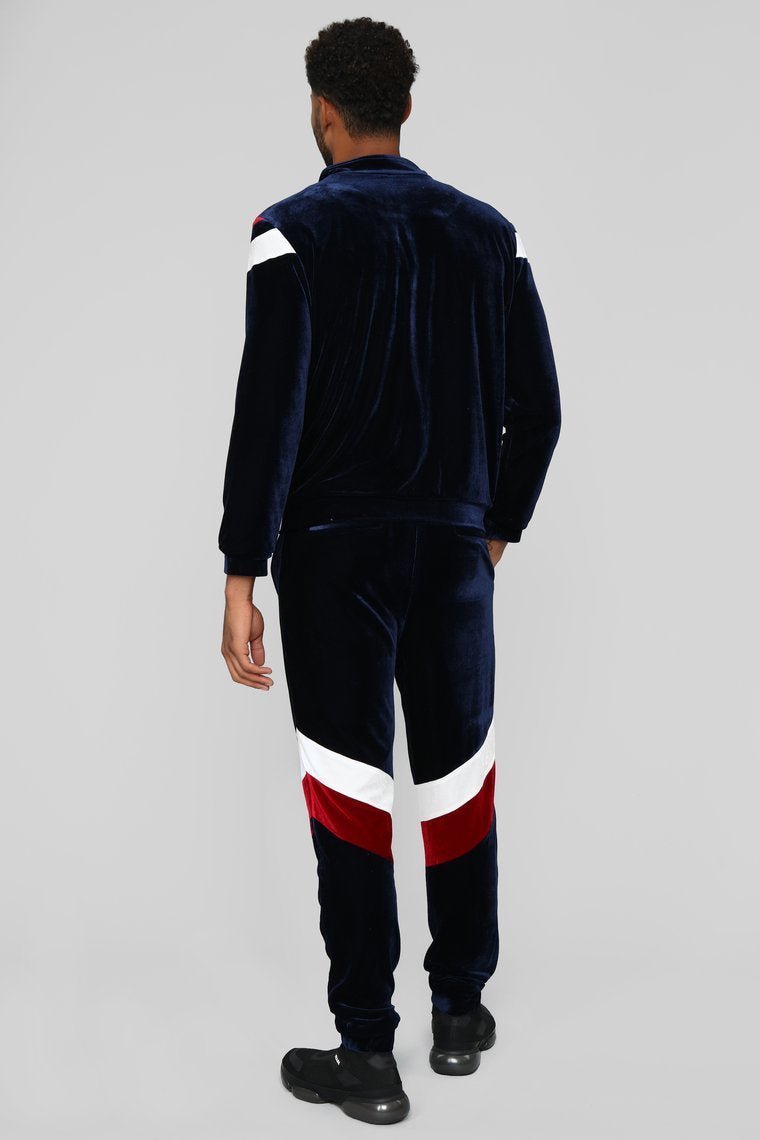 Randy Velour Track Pants - Blue/Red - jameswhite001