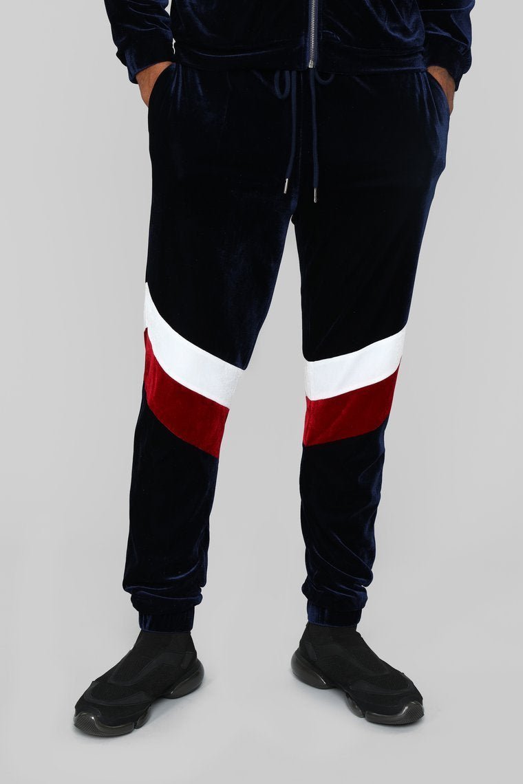 Randy Velour Track Pants - Blue/Red - jameswhite001