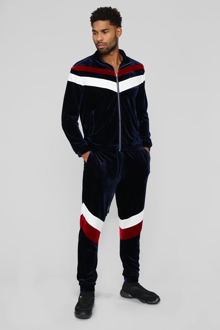 Randy Velour Track Pants - Blue/Red - jameswhite001