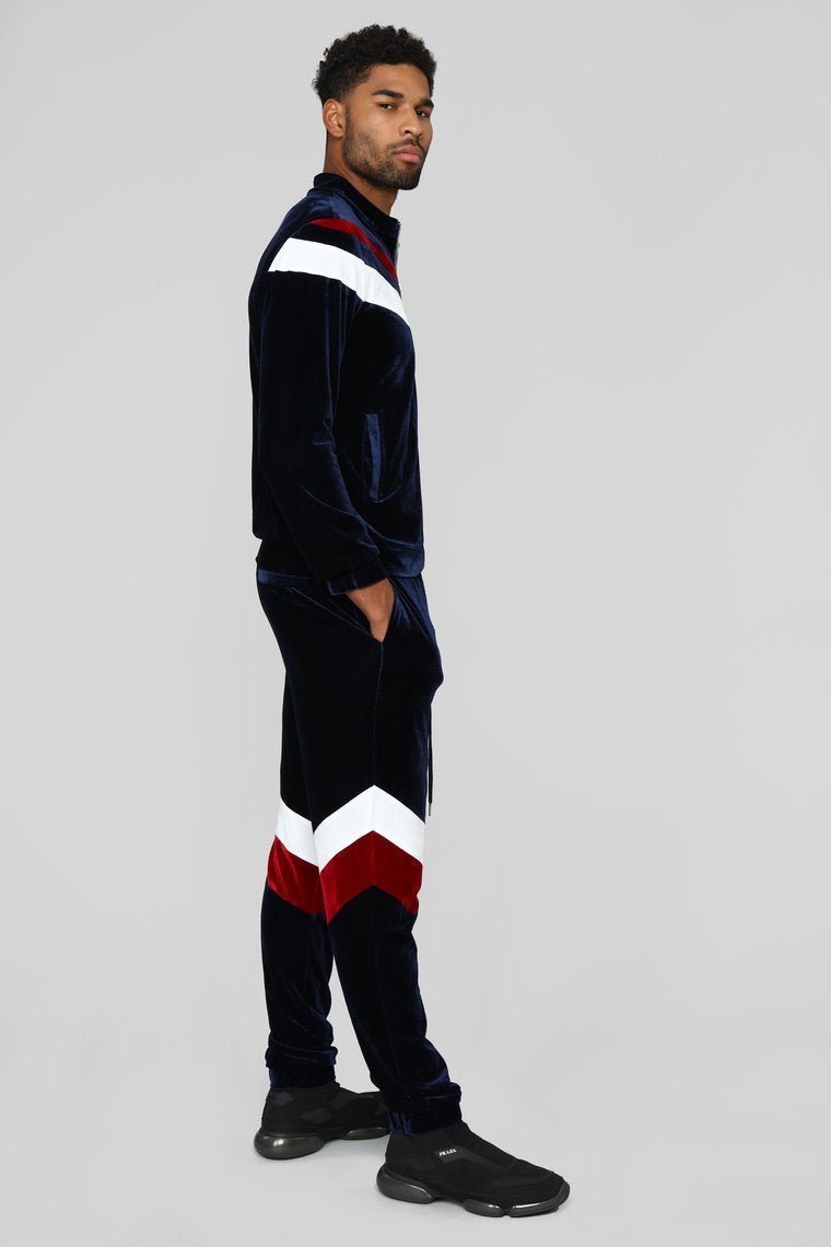 Randy Velour Track Pants - Blue/Red - jameswhite001