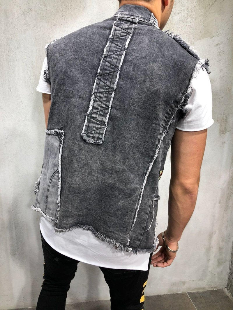 RAW HEM DENIM VEST RIPPED&REPAIRED 3919 - jameswhite001