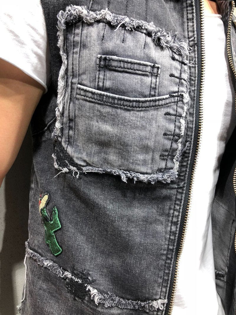 RAW HEM DENIM VEST RIPPED&REPAIRED 3919 - jameswhite001