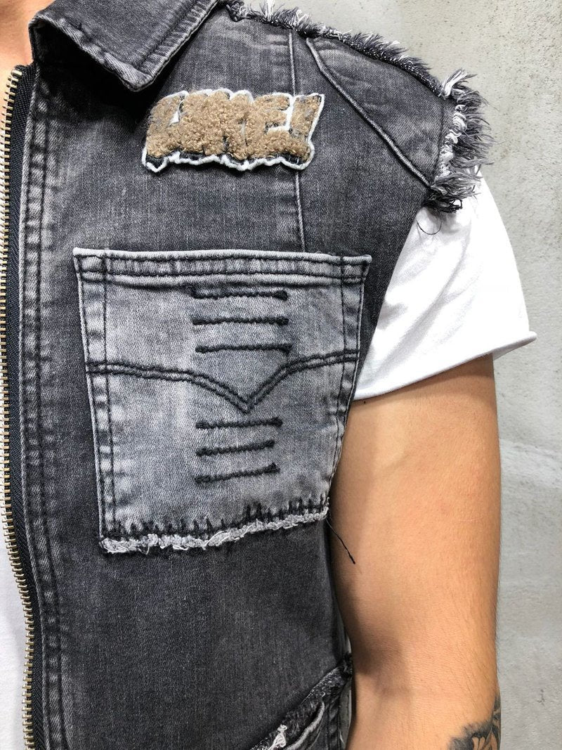 RAW HEM DENIM VEST RIPPED&REPAIRED 3919 - jameswhite001
