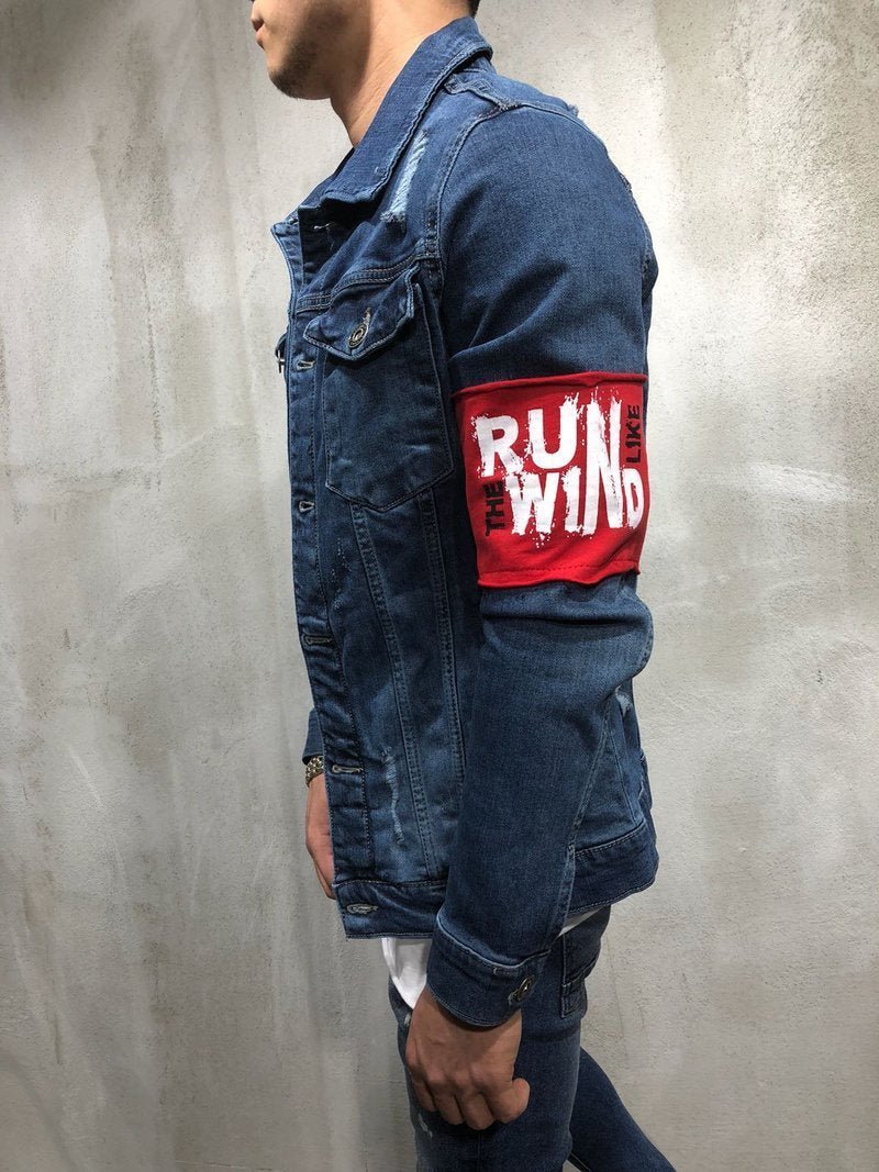 RED ARMBAND STREETWEAR DENIM JACKET 3787 - jameswhite001