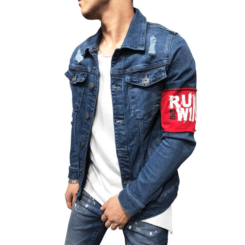 RED ARMBAND STREETWEAR DENIM JACKET 3787 - jameswhite001